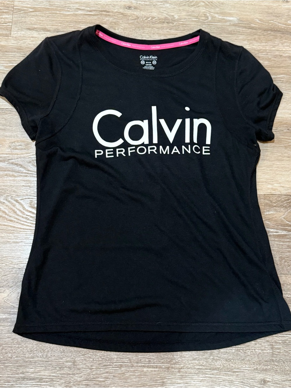 Calvin Klein Performance Black Hot Pink Stretch Wicking Athletic Tee Small S